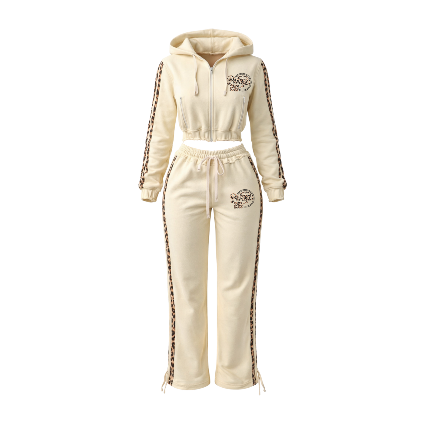 CHEETAH PRINT SWEATSUIT(CREAM)