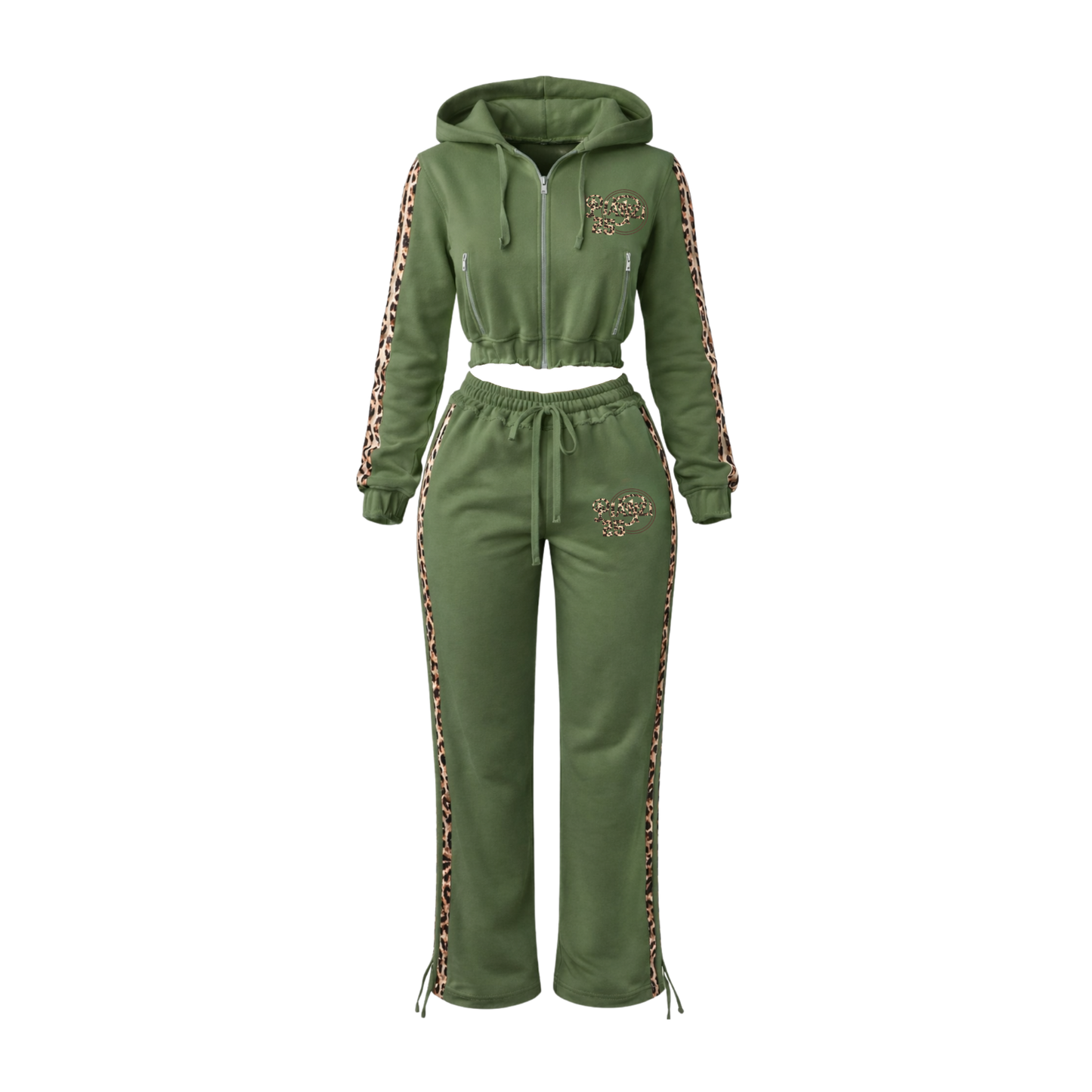 CHEETAH PRINT SWEATSUIT(FOREST)