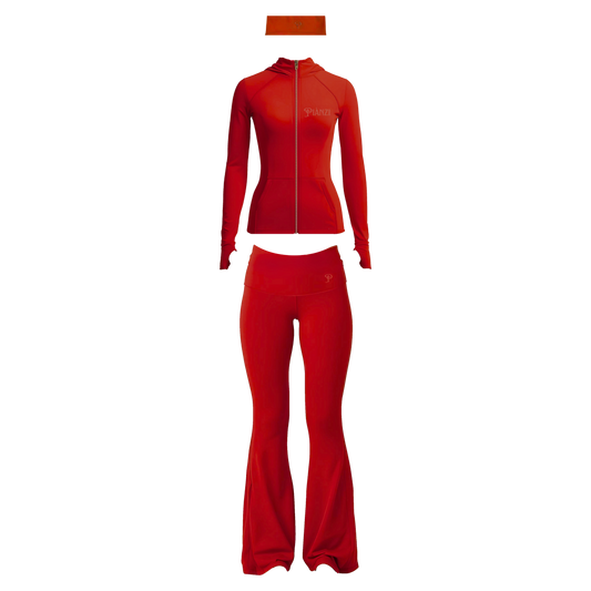 YOGA SET (SCARLET) WITH GOLD ZIPPER DETAILS